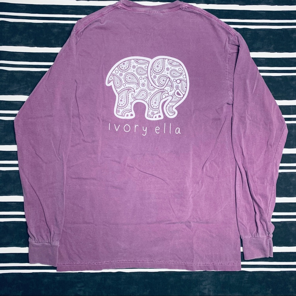 Ivory Ella Elephant Purple Long Sleeve Pocket Tee
